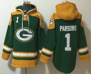 Men's Green Bay Packers #1 Micah Parsons Green Lace Up Pullover Hoodie