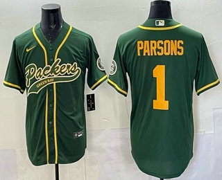 Men's Green Bay Packers #1 Micah Parsons Limited Green Yellow Fashion Baseball Jersey