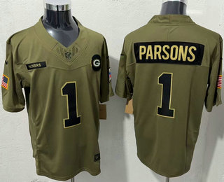Men's Green Bay Packers #1 Micah Parsons Olive 2025 FUSE Salute to Service Limited Jersey