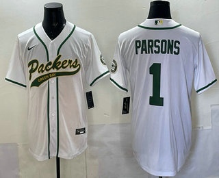 Men's Green Bay Packers #1 Micah Parsons White Cool Base Stitched Baseball Jersey