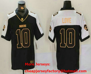 Men's Green Bay Packers #10 Jordan Love Black Gold 2024 FUSE Home Patch Vapor Limited Stitched Jersey