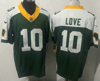 Men's Green Bay Packers #10 Jordan Love Green FUSE Home Patch Vapor Limited Stitched Jersey