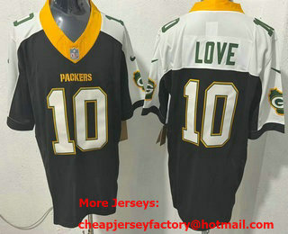 Men's Green Bay Packers #10 Jordan Love Limited Black White Thanksgiving FUSE Vapor Jersey