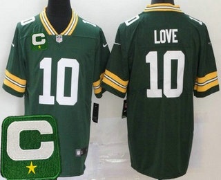 Men's Green Bay Packers #10 Jordan Love Limited Green 2025 Captain Patch Vapor Jersey