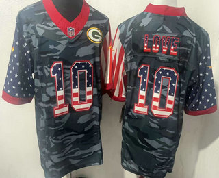 Men's Green Bay Packers #10 Jordan Love USA Camo Salute To Service Stitched NFL Nike Limited Jersey
