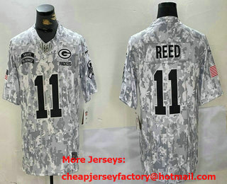Men's Green Bay Packers #11 Jayden Reed Arctic Camo 2024 FUSE Salute to Service Limited Stitched Jersey