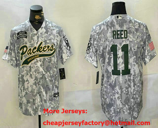Men's Green Bay Packers #11 Jayden Reed Arctic Camo 2024 Salute to Service Stitched Baseball Jersey
