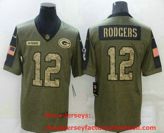 Men's Green Bay Packers #12 Aaron Rodgers 2021 Olive Camo Salute To Service Limited Stitched Jersey