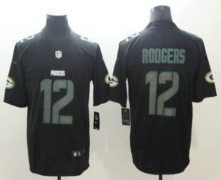 Men's Green Bay Packers #12 Aaron Rodgers Black 2018 Fashion Impact Color Rush Stitched NFL Nike Limited Jersey