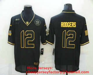 Men's Green Bay Packers #12 Aaron Rodgers Black Gold 2020 Salute To Service Stitched NFL Nike Limited Jersey