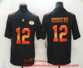 Men's Green Bay Packers #12 Aaron Rodgers Black Red Orange Stripe Vapor Limited Nike NFL Jersey