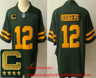 Men's Green Bay Packers #12 Aaron Rodgers Limited Green Alternate 2022 Captain Patch Vapor Jersey