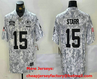 Men's Green Bay Packers #15 Bart Starr Arctic Camo 2024 FUSE Salute to Service Limited Stitched Jersey