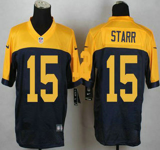 Men's Green Bay Packers #15 Bart Starr Navy Blue With Gold NFL Nike Elite Jersey
