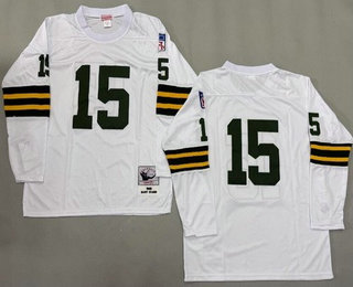 Men's Green Bay Packers #15 Bart Starr White Long Sleeve 1969 Throwback Jersey