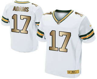 Men's Green Bay Packers #17 Davante Adams White With Gold Stitched NFL Nike Elite Jersey