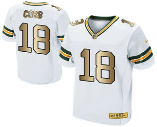 Men's Green Bay Packers #18 Randall Cobb White With Gold Stitched NFL Nike Elite Jersey