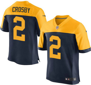 Men's Green Bay Packers #2 Mason Crosby Navy Blue With Gold Alternate NFL Nike Elite Jersey