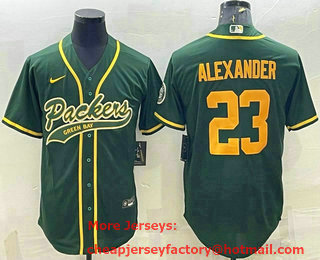 Men's Green Bay Packers #23 Jaire Alexander Green Gold With Patch Cool Base Stitched Baseball Jersey