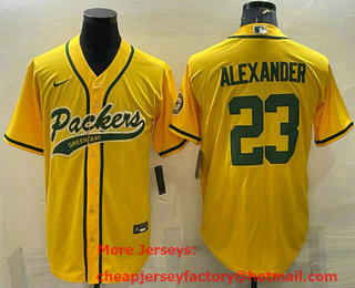 Men's Green Bay Packers #23 Jaire Alexander Yellow With Patch Cool Base Stitched Baseball Jersey