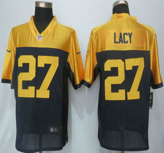 Men's Green Bay Packers #27 Eddie Lacy Navy Blue With Gold NFL Nike Limited Jersey