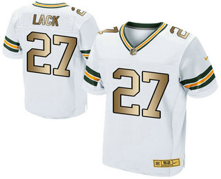 Men's Green Bay Packers #27 Eddie Lacy White With Gold Stitched NFL Nike Elite Jersey