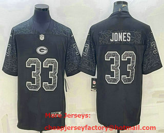 Men's Green Bay Packers #33 Aaron Jones Black Reflective Limited Stitched Football Jersey