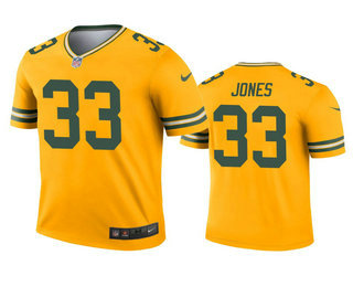 Men's Green Bay Packers #33 Aaron Jones Gold Inverted Legend Jersey