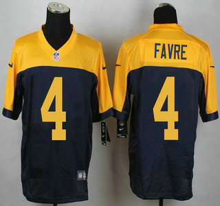 Men's Green Bay Packers #4 Brett Favre Navy Blue With Gold NFL Nike Elite Jersey