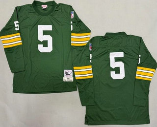 Men's Green Bay Packers #5 Paul Hornung Green Long Sleeve 1961 Throwback Jersey