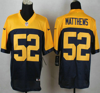 Men's Green Bay Packers #52 Clay Matthews Navy Blue With Gold NFL Nike Elite Jersey