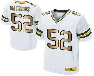 Men's Green Bay Packers #52 Clay Matthews White With Gold Stitched NFL Nike Elite Jersey