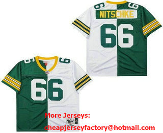 Men's Green Bay Packers #66 Ray Nitschke Green White Split 1969 Throwback Jersey