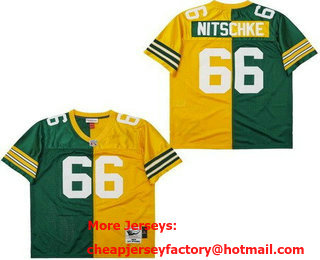 Men's Green Bay Packers #66 Ray Nitschke Green Yellow Split 1969 Throwback Jersey