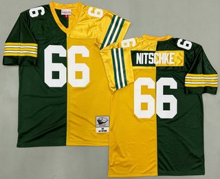 Men's Green Bay Packers #66 Ray Nitschke Green Yellow Split 1969 Throwback Jersey
