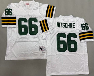 Men's Green Bay Packers #66 Ray Nitschke White 1966 Throwback Jersey