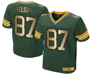 Men's Green Bay Packers #87 Jordy Nelson Green With Gold Stitched NFL Nike Elite Jersey