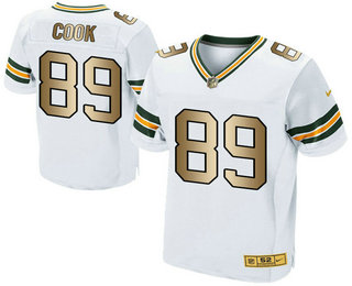 Men's Green Bay Packers #89 Jared Cook White With Gold Stitched NFL Nike Elite Jersey