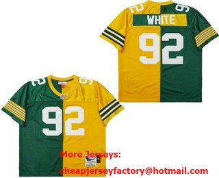Men's Green Bay Packers #92 Reggie White Green Yellow Split 1996 Throwback Jersey