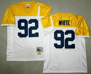 Men's Green Bay Packers #92 Reggie White White Yellow 1994 Throwback Jersey