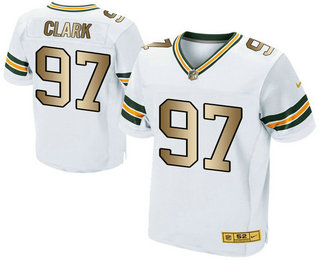 Men's Green Bay Packers #97 Kenny Clark White With Gold Stitched NFL Nike Elite Jersey
