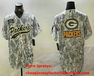 Men's Green Bay Packers Team Logo 2024 Arctic Camo Salute to Service Stitched Baseball Jersey