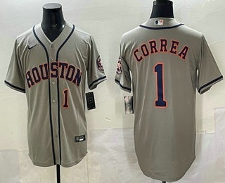 Men's Houston Astros #1 Carlos Correa Gray Cool Base Jersey
