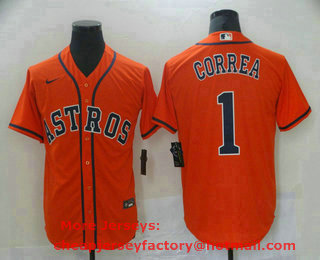 Men's Houston Astros #1 Carlos Correa Orange Stitched MLB Cool Base Nike Jersey