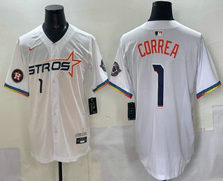 Men's Houston Astros #1 Carlos Correa White 2025 City Connect Limited Stitched Jersey