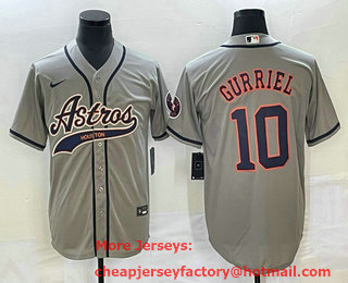 Men's Houston Astros #10 Yuli Gurriel Grey With Patch Cool Base Stitched Baseball Jersey