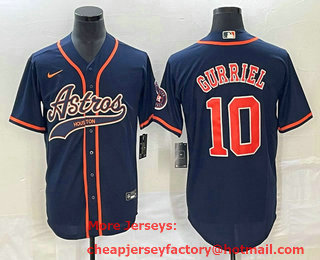 Men's Houston Astros #10 Yuli Gurriel Navy Blue With Patch Cool Base Stitched Baseball Jersey