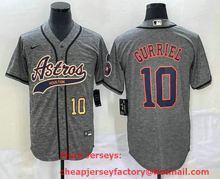 Men's Houston Astros #10 Yuli Gurriel Number Grey Gridiron Cool Base Stitched Baseball Jersey