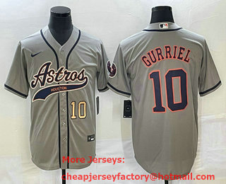 Men's Houston Astros #10 Yuli Gurriel Number Grey With Patch Cool Base Stitched Baseball Jersey