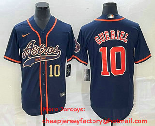 Men's Houston Astros #10 Yuli Gurriel Number Navy Blue With Patch Cool Base Stitched Baseball Jersey